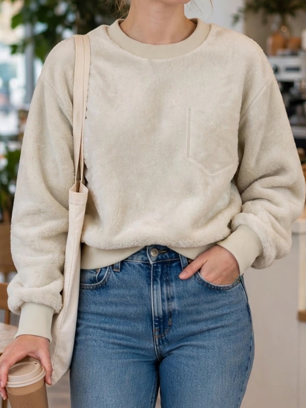 NWT NEIWAI Petite Icicle Plush Fleece Sweatshirt XS US 0 Beige